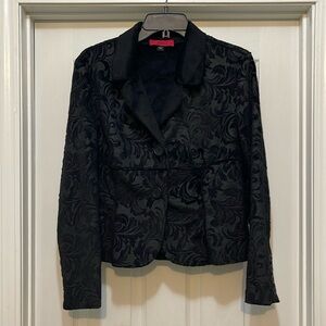 Carina - black on black faux suede with velvet brocade fitted jacket  - M